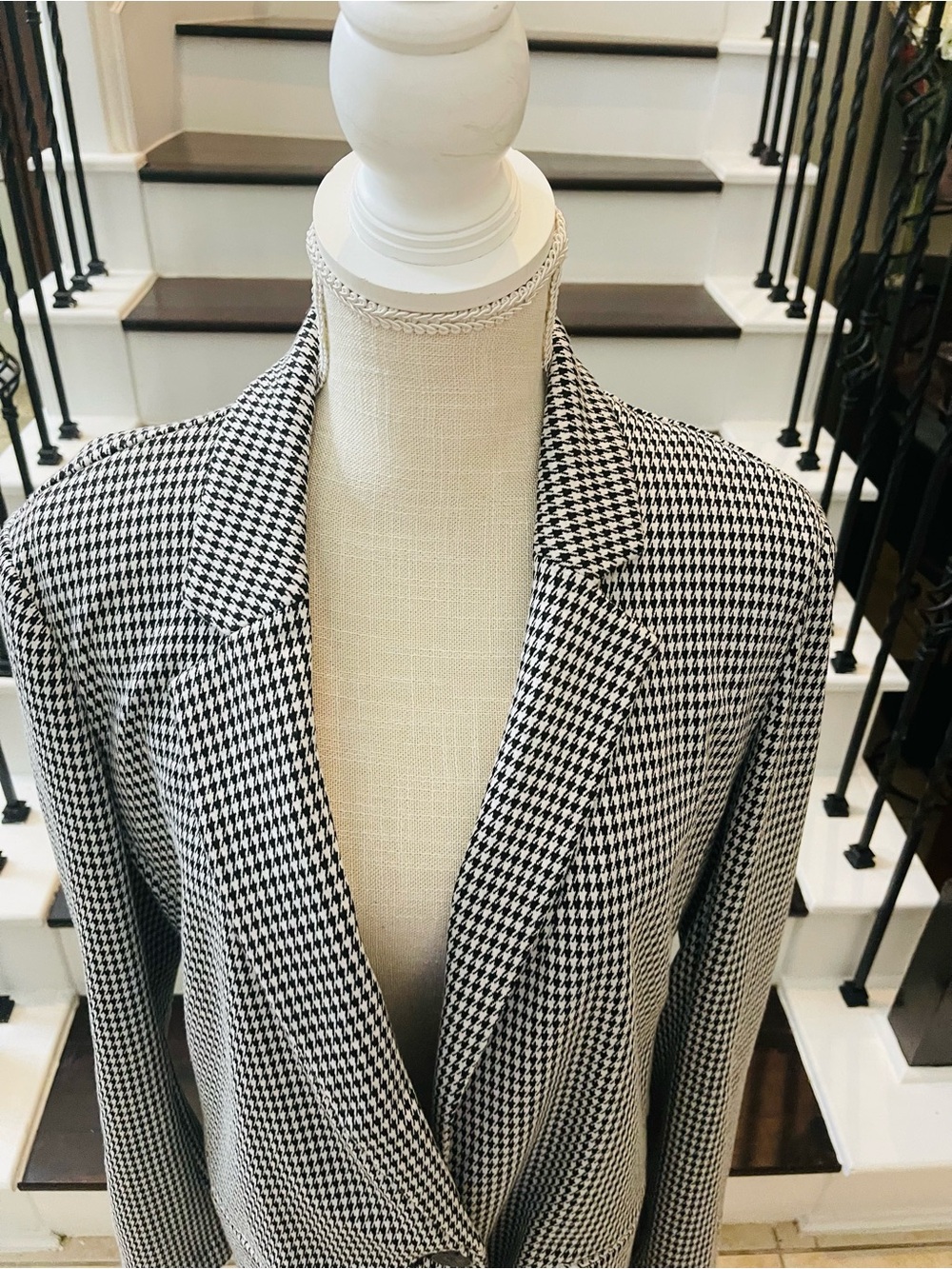 LOFT Black and White Houndstooth Blazer